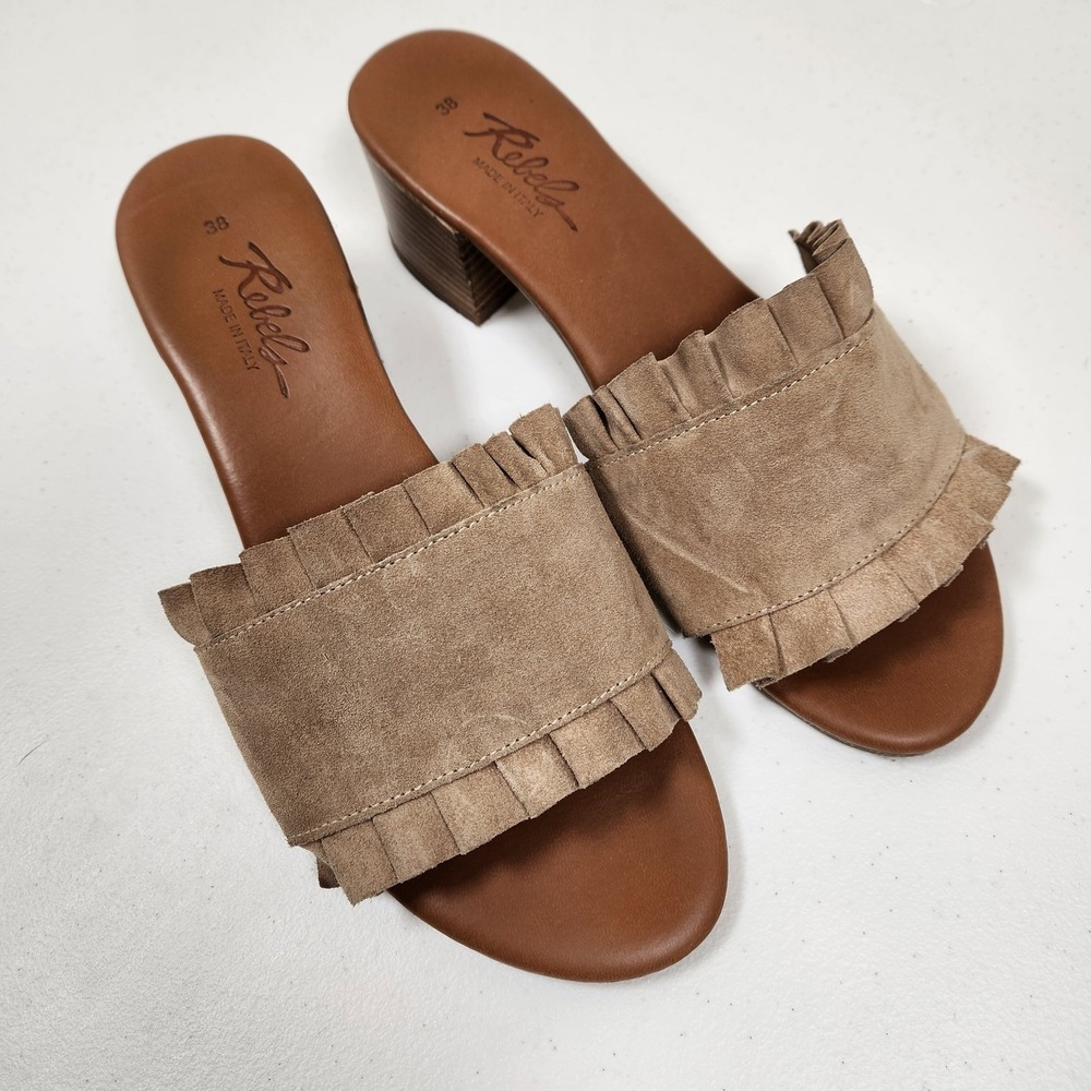 Rebels Open Toe Suede Sandal Made In Italy Size 38 Tan Slide